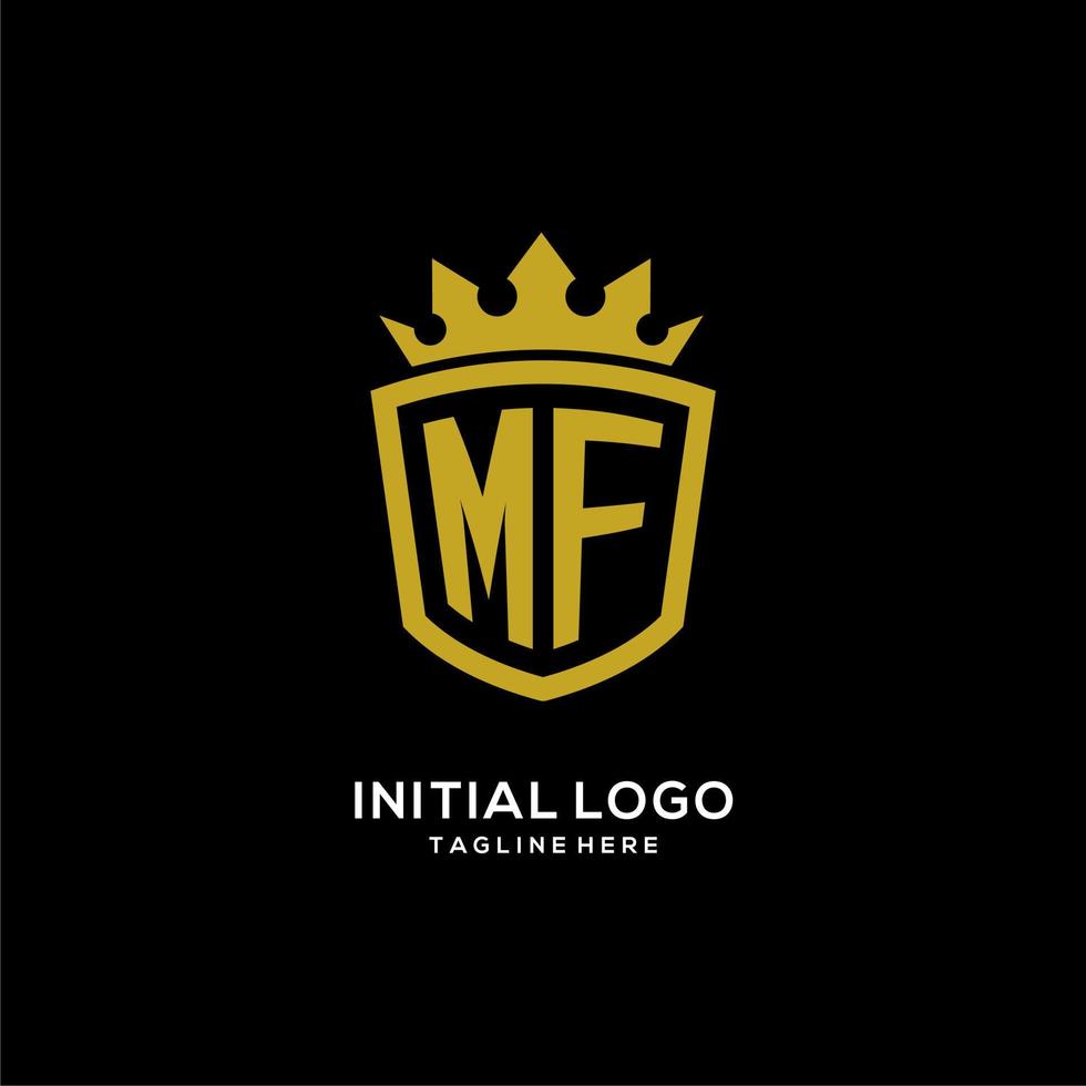 escudo de logotipo mf inicial estilo corona, diseño de logotipo de monograma elegante de lujo vector