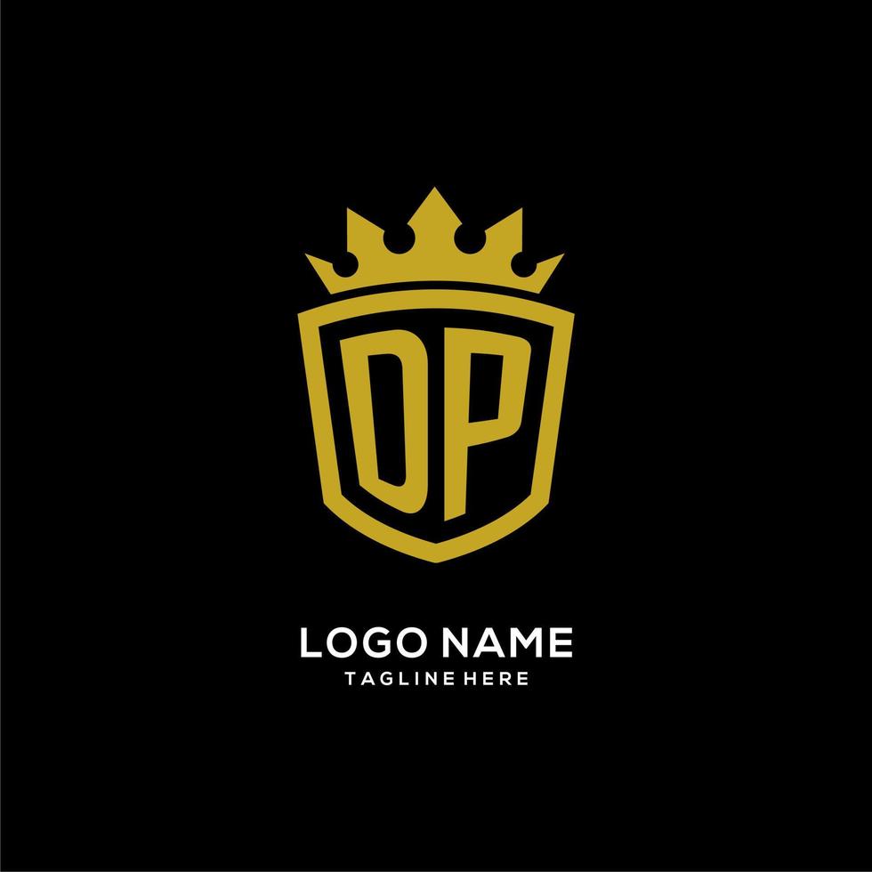 estilo de corona de escudo de logotipo inicial dp, diseño de logotipo de monograma elegante de lujo vector