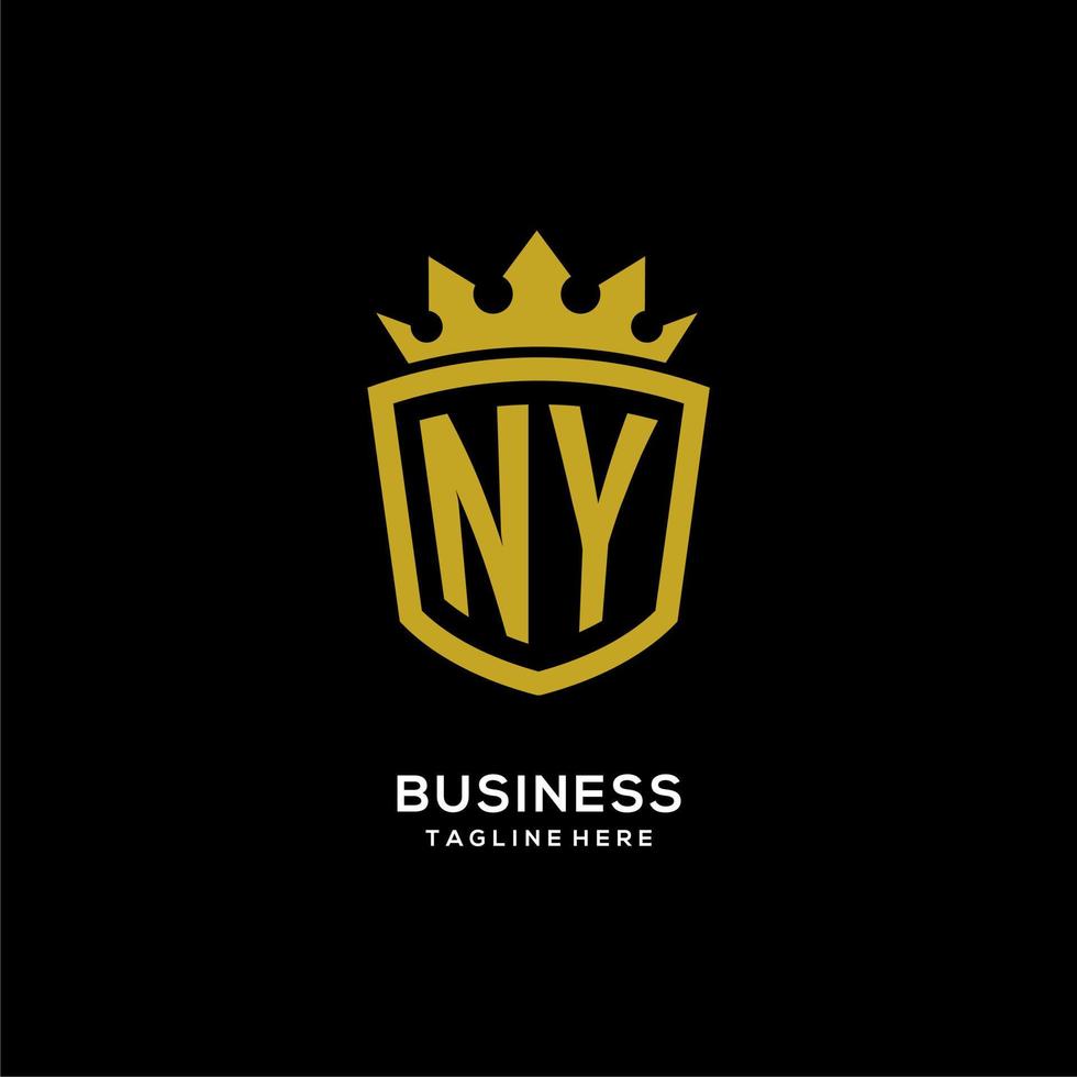 estilo de corona de escudo de logotipo inicial de ny, diseño de logotipo de monograma elegante de lujo vector