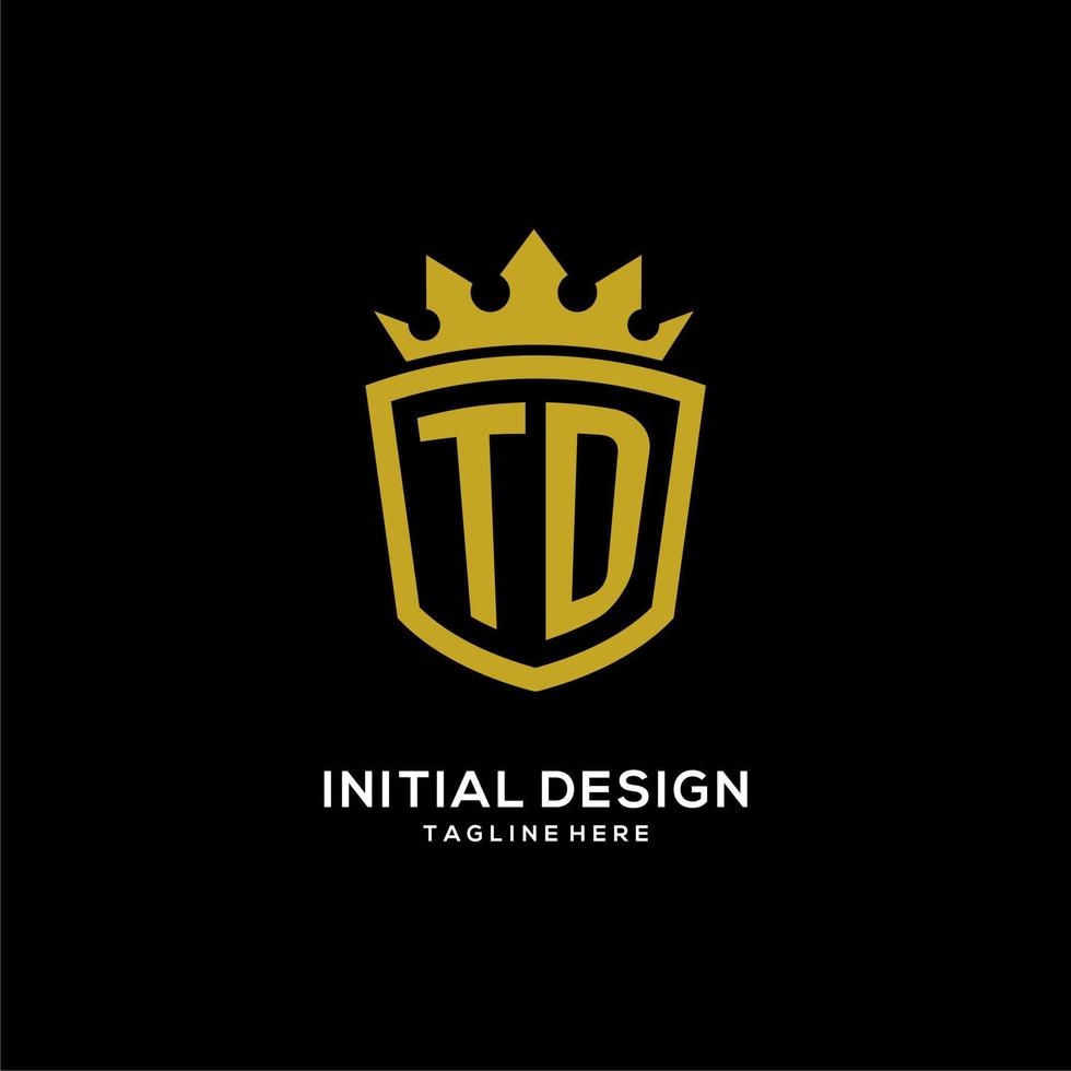 estilo de corona de escudo de logotipo inicial td, diseño de logotipo de monograma elegante de lujo vector