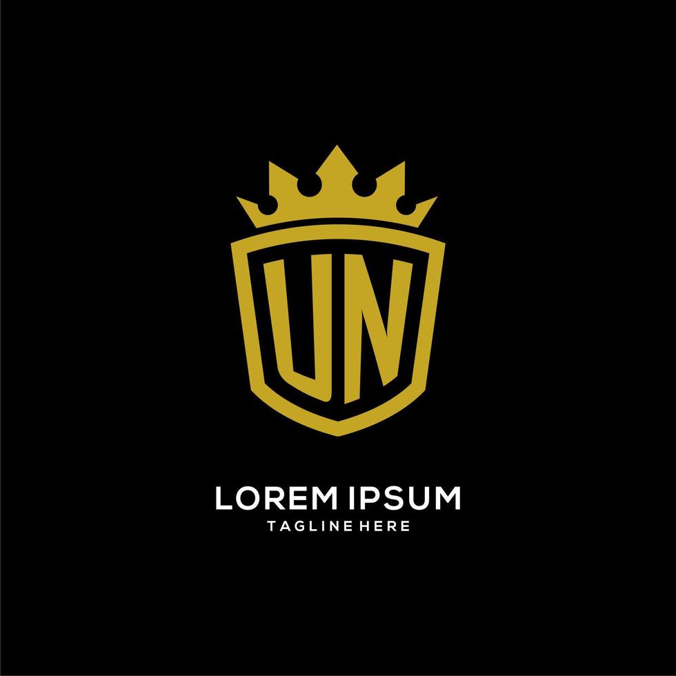 Initial UN logo shield crown style, luxury elegant monogram logo design vector