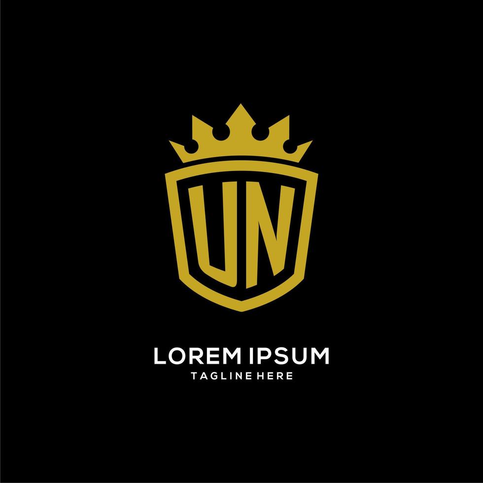 escudo de logotipo inicial de la ONU estilo corona, diseño de logotipo de monograma elegante de lujo vector