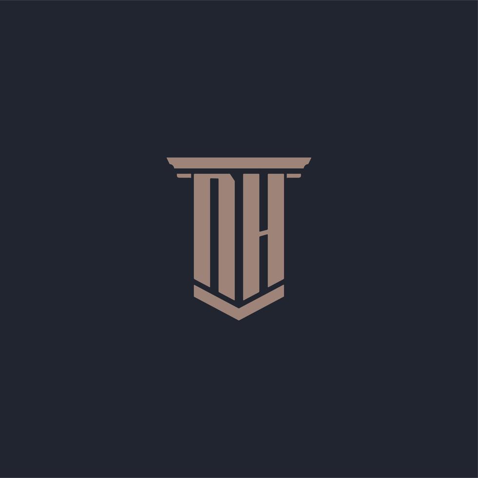 NH initial monogram logo with pillar style design vector