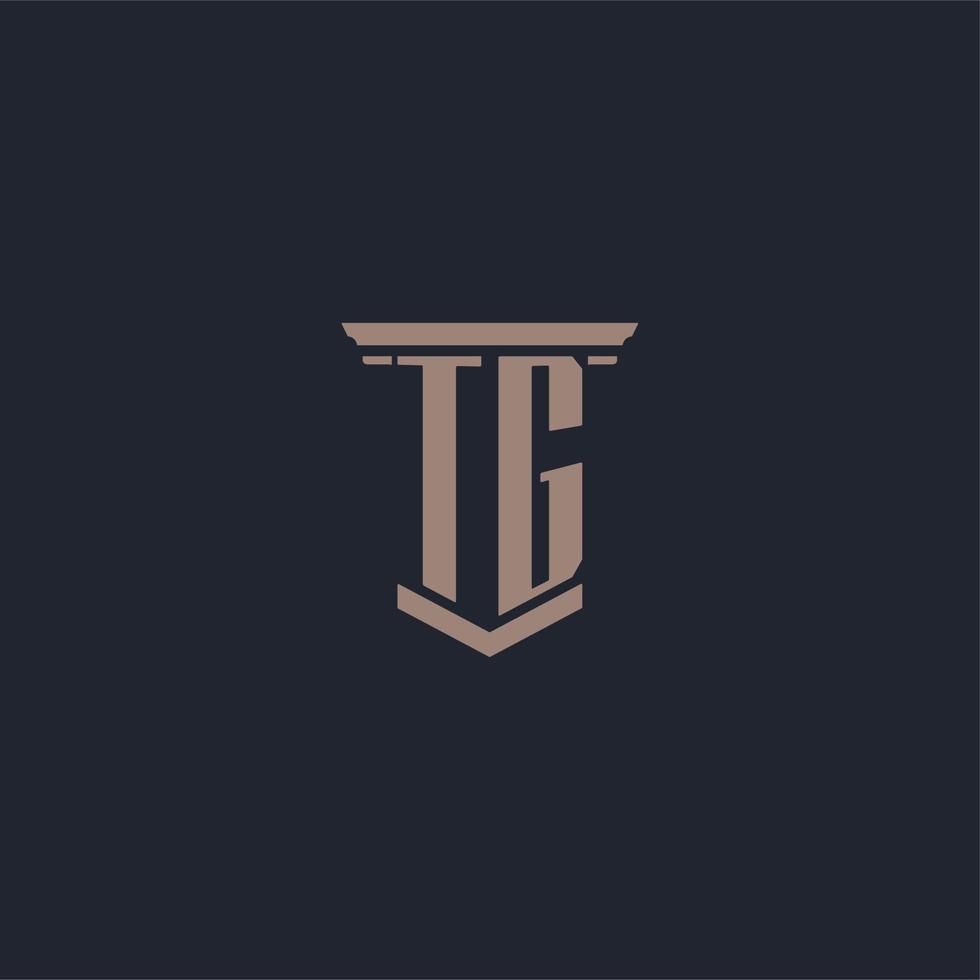 TG initial monogram logo with pillar style design vector
