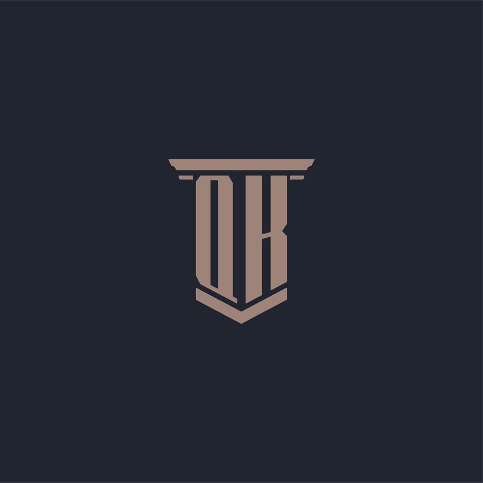 QK initial monogram logo with pillar style design vector