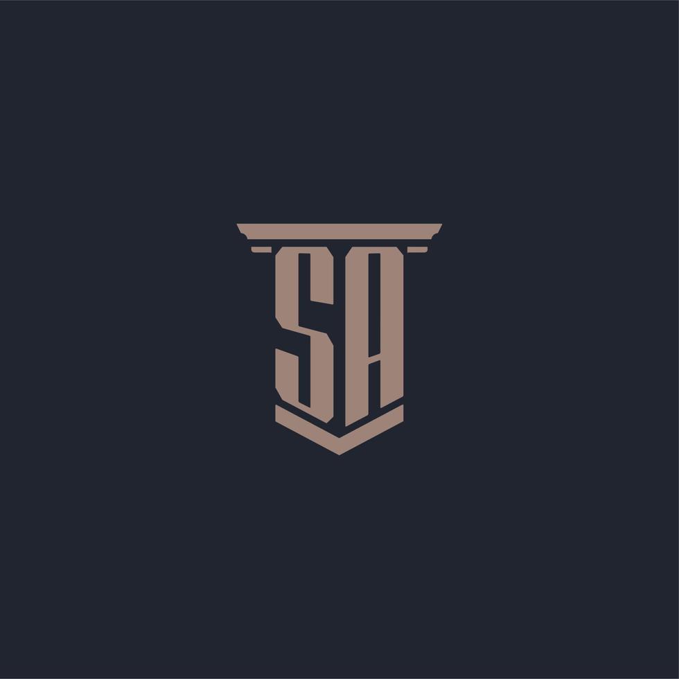 SA initial monogram logo with pillar style design vector