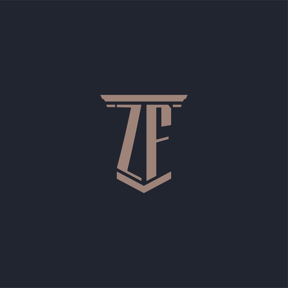 ZF initial monogram logo with pillar style design vector