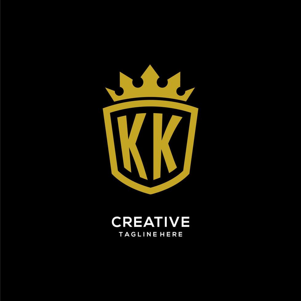 logotipo inicial kk escudo estilo corona, diseño de logotipo de monograma elegante de lujo vector