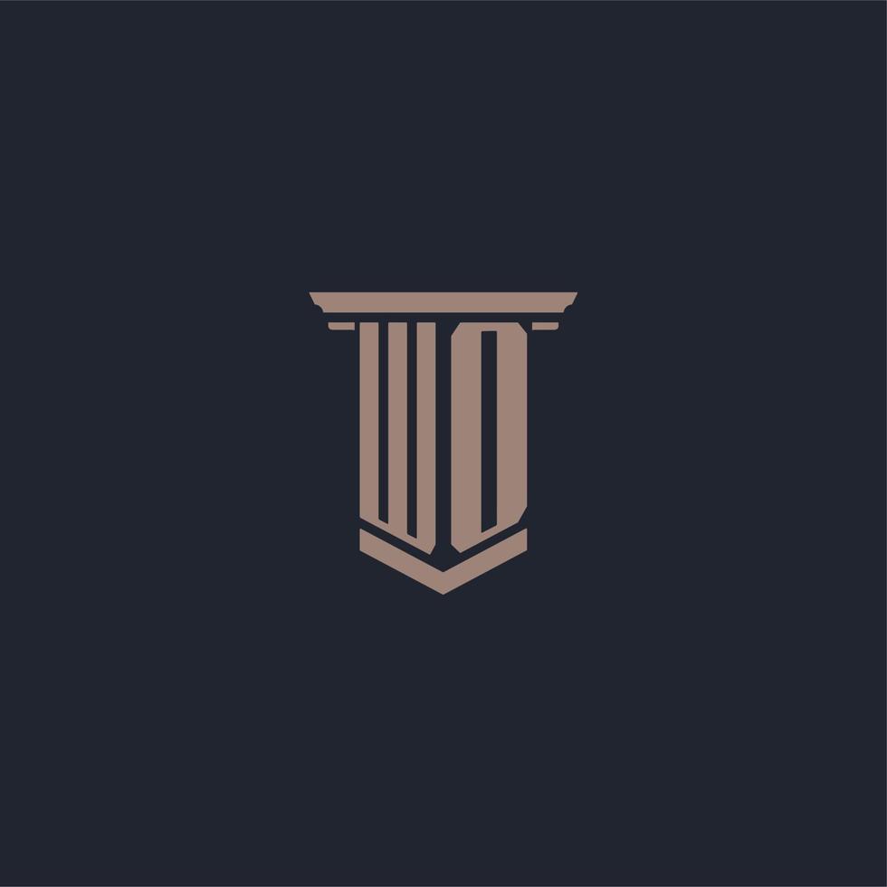 WO initial monogram logo with pillar style design vector