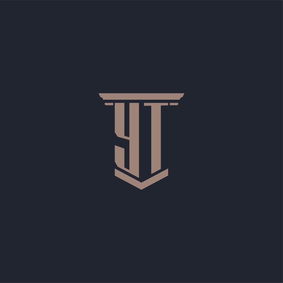 YT initial monogram logo with pillar style design vector