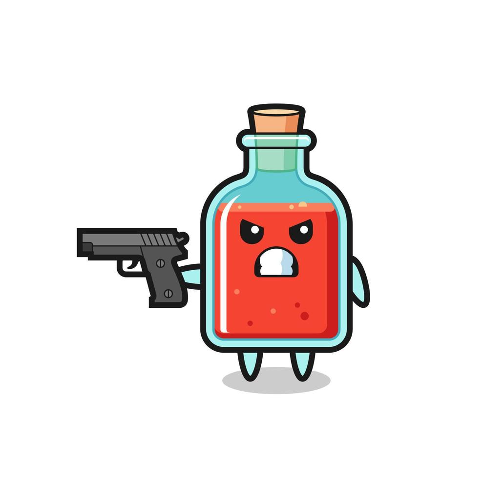 the cute square poison bottle character shoot with a gun vector