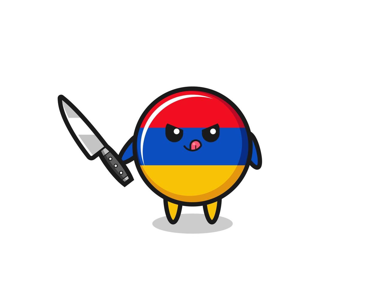 cute armenia flag mascot as a psychopath holding a knife vector