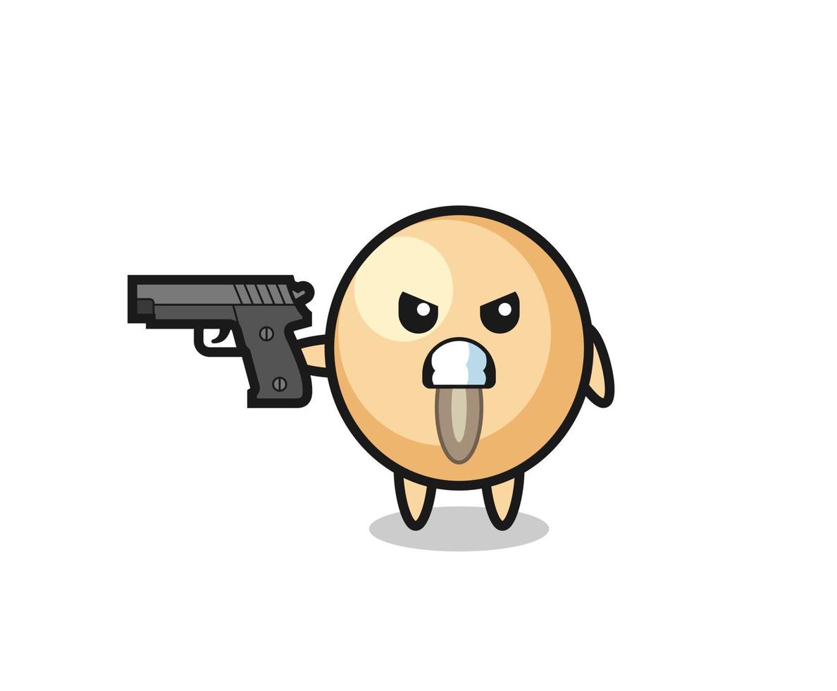 the cute soy bean character shoot with a gun vector