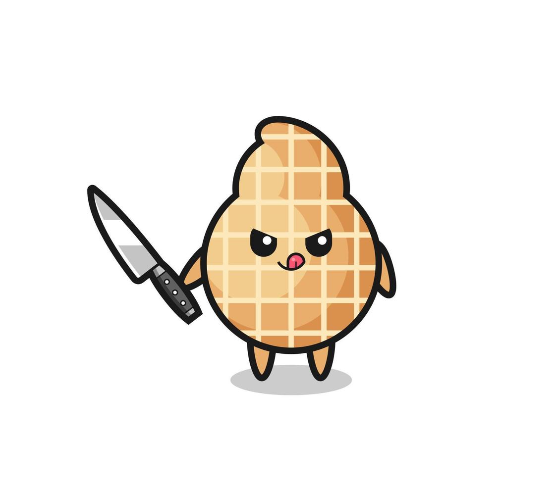 cute peanut mascot as a psychopath holding a knife vector