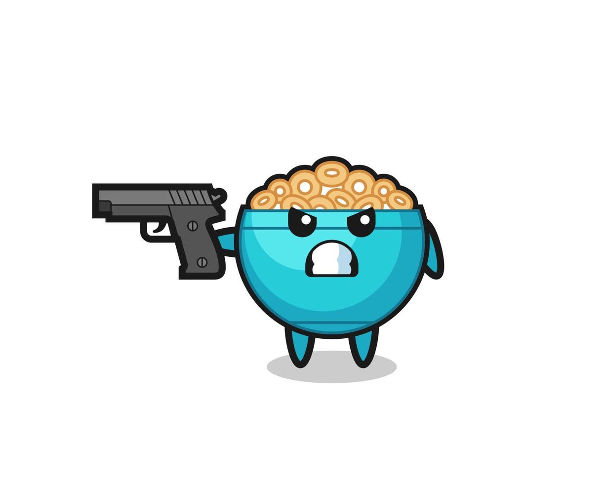 el lindo personaje del tazón de cereal dispara con una pistola vector