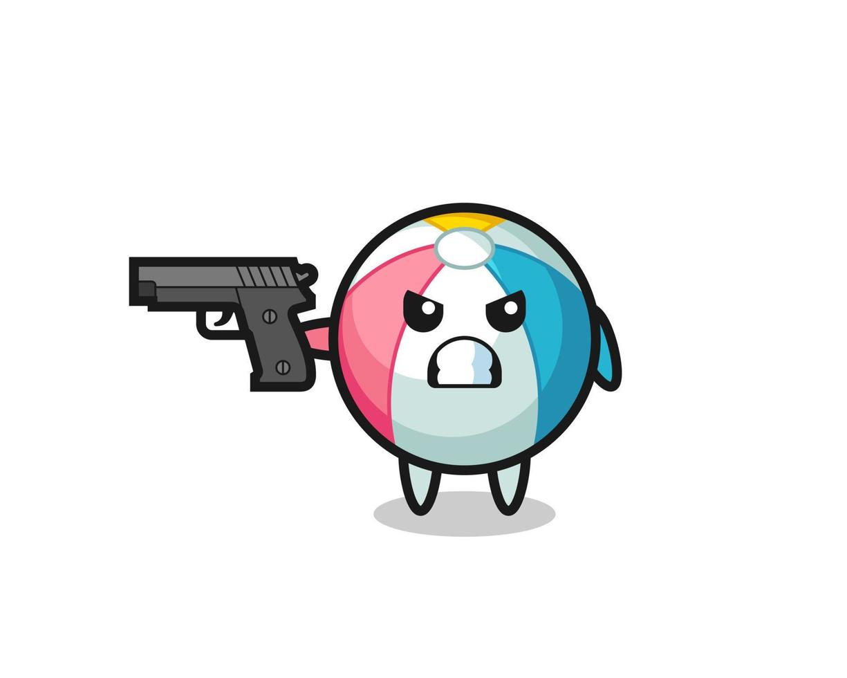 the cute beach ball character shoot with a gun vector