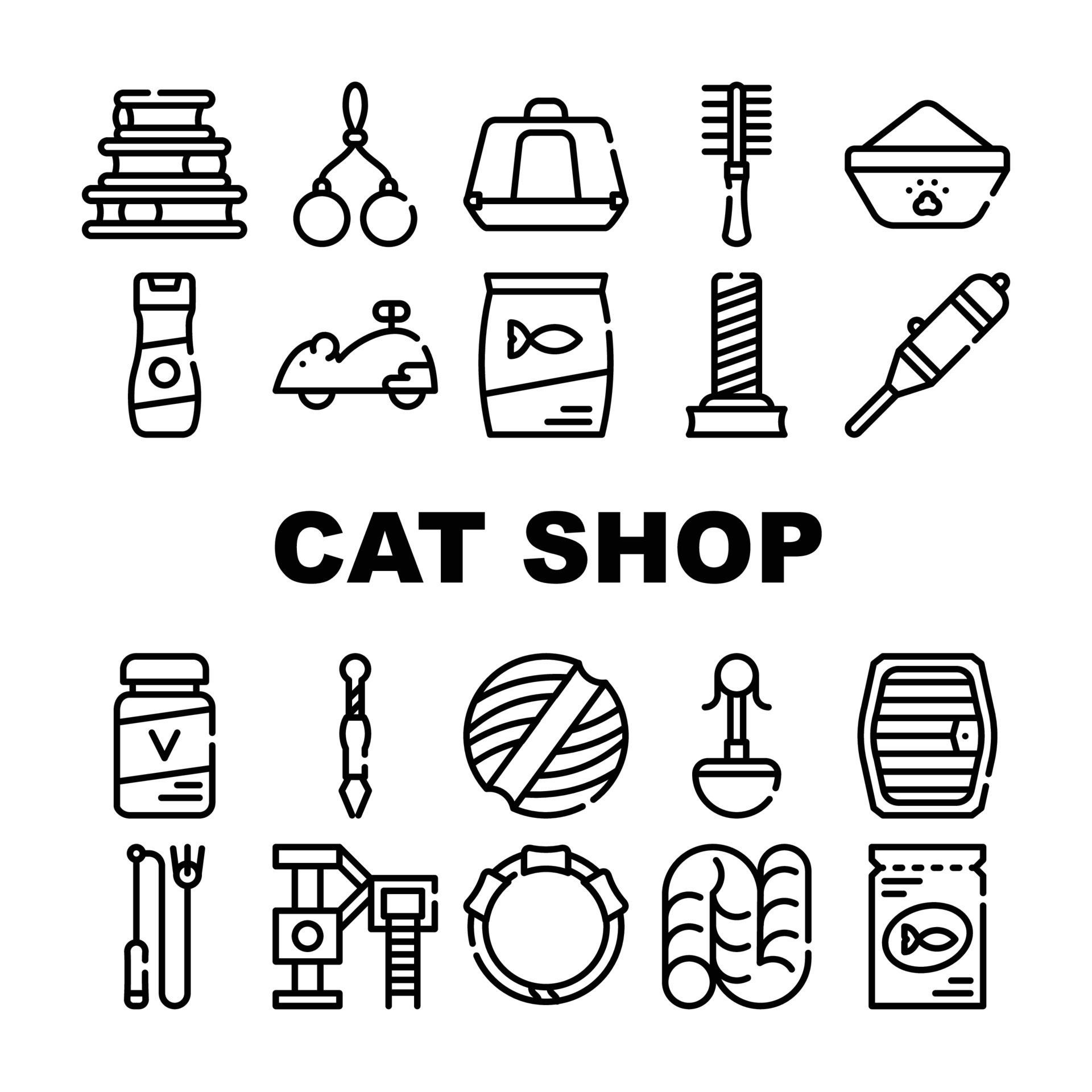 Cat Market Accessory Collection Icons Set Vector 7937182 Vector Art at