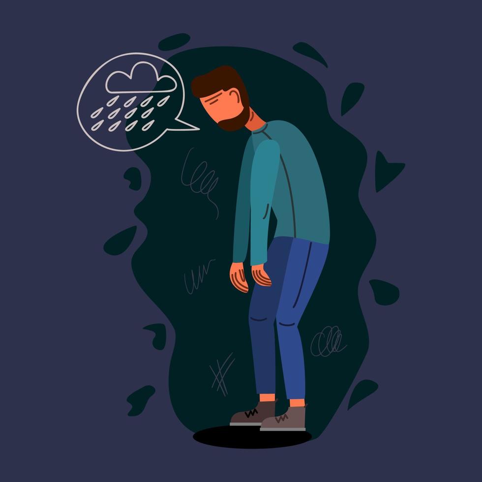 Depressed young man flat vector illustration