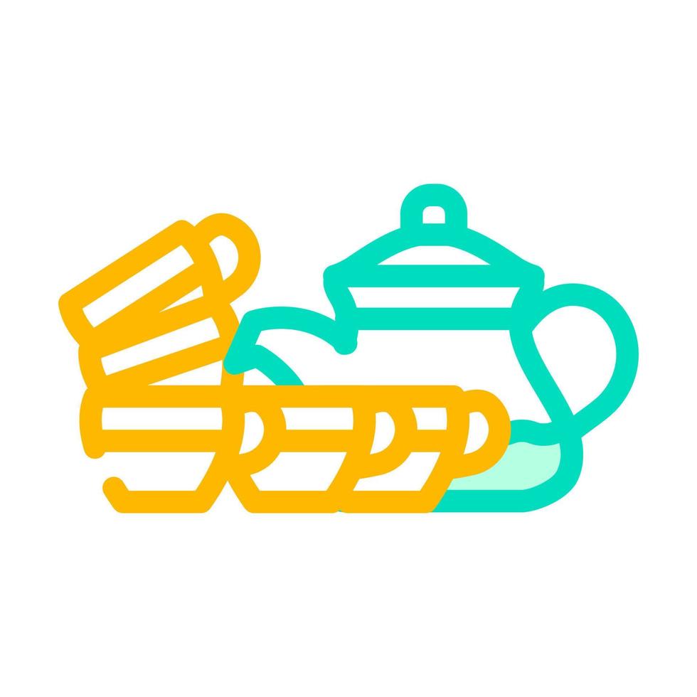 juego de platos para la ilustración de vector de icono de color de té
