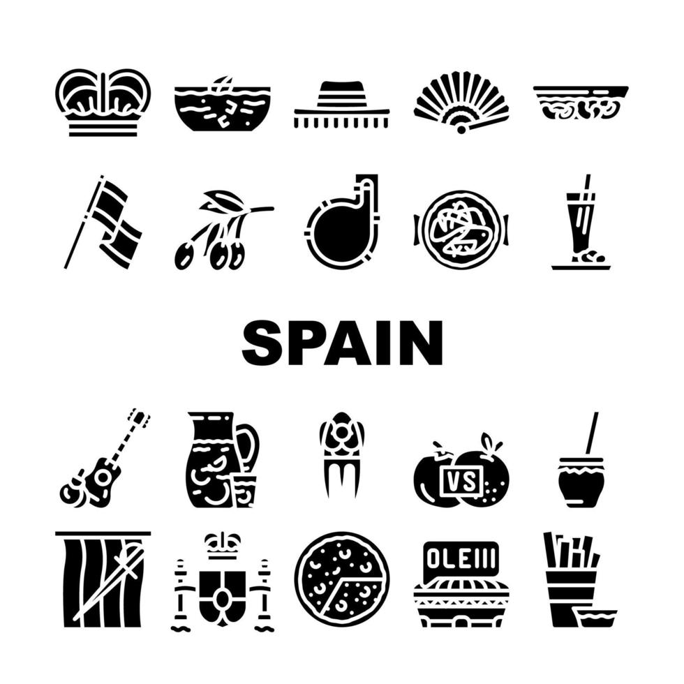 Spain Nation Heritage Collection Icons Set Vector