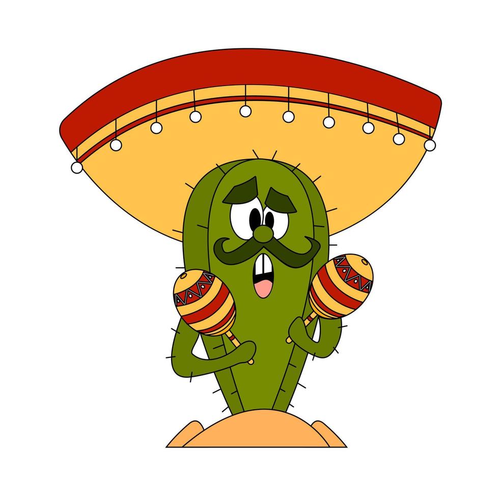 cactus mexicano en sombrero y con maracas. día de la independencia de méxico. portada, afiche, postal, diseño de invitación con elementos tradicionales. vector