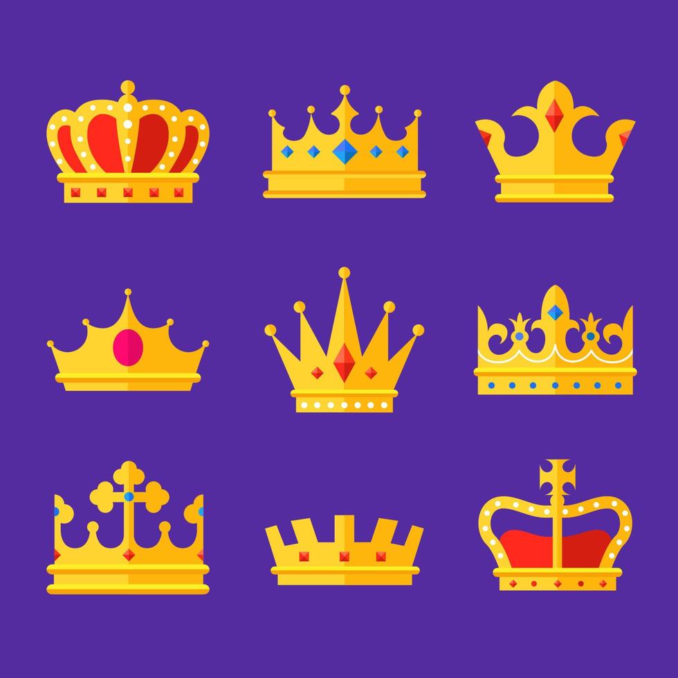 colección de iconos de corona plana vector