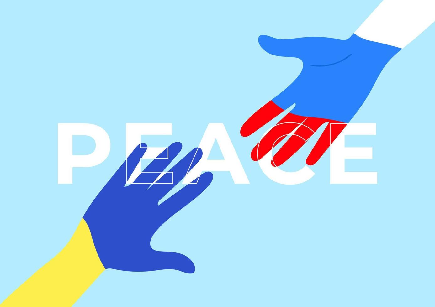Hands of two citizens of Ukraine and Russia reach out to each other. Peace between Russia and Ukraine concept. vector
