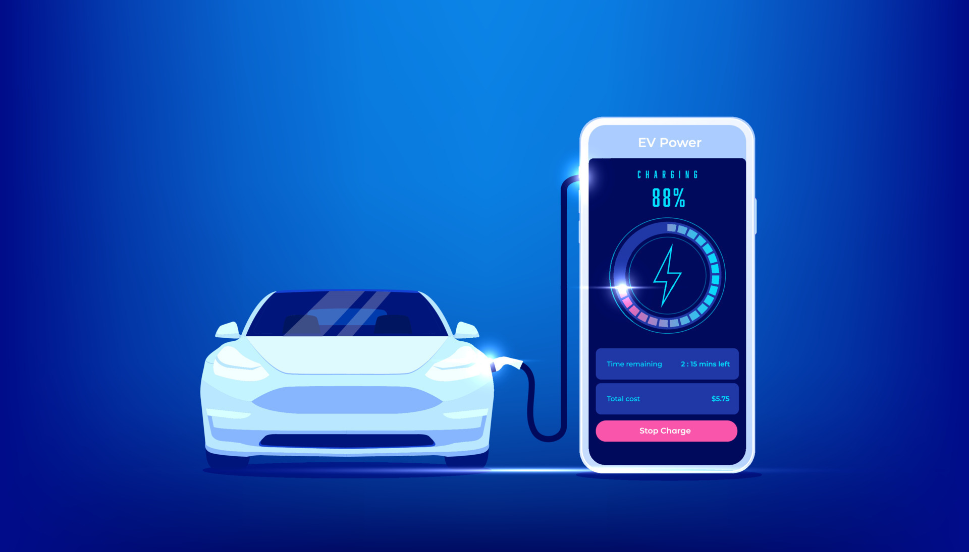 Electric Vehicle Smart app. EV charger station application on mobile