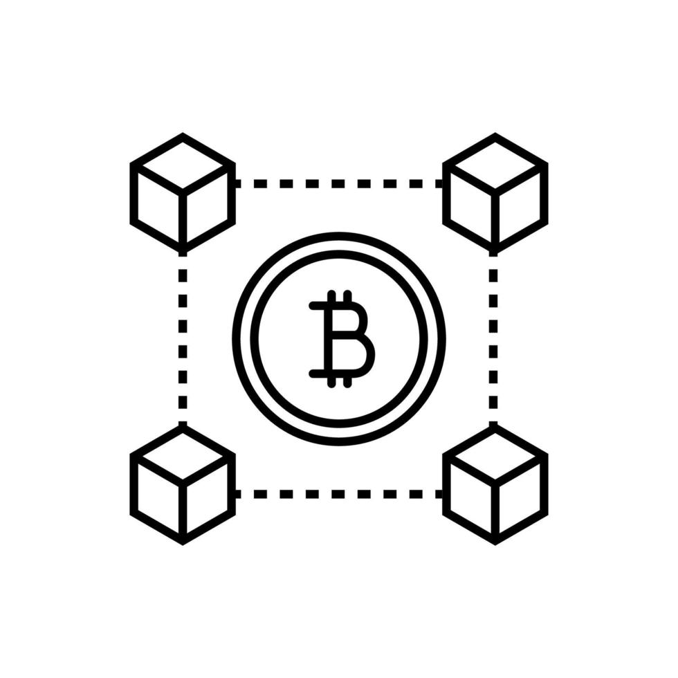 icono de cadena de bloqueo con símbolo de bitcoin en el círculo. vector