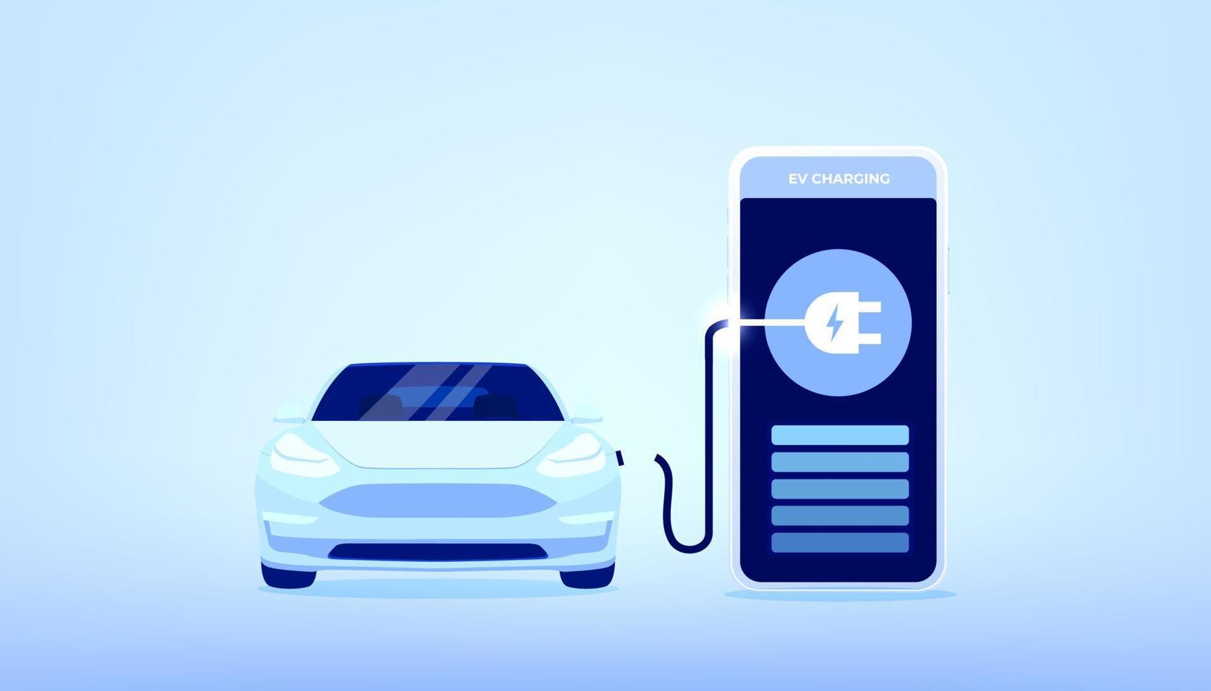 Aplicación inteligente para vehículos eléctricos. aplicación de la estación de carga ev en el teléfono móvil. vector