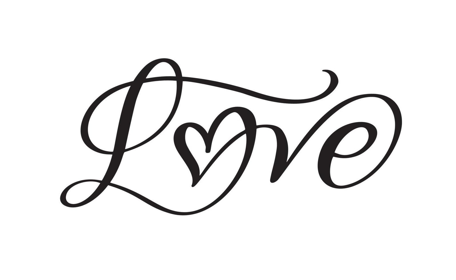 Handwritten laser cut calligraphy text Love with heart. Happy Valentines day romantic quote for design greeting card, holiday flyer, photo overlays, t-shirt print, poster vector