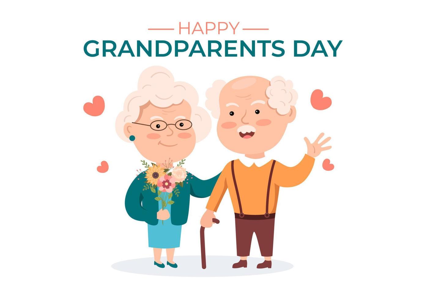 feliz día de los abuelos linda ilustración de dibujos animados con pareja mayor, decoración de flores, abuelo y abuela en estilo plano para afiche o tarjeta de felicitación vector