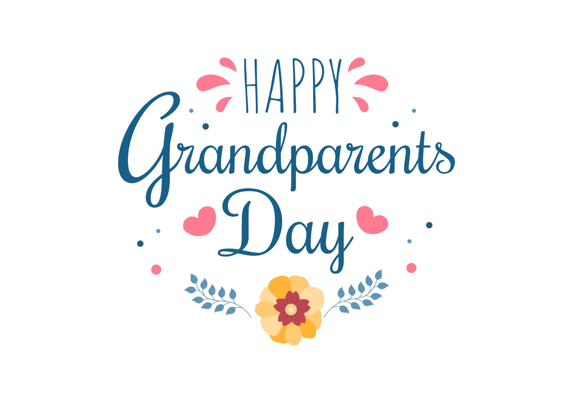 Happy Grandparents Day Cute Cartoon Illustration with Flower Decoration