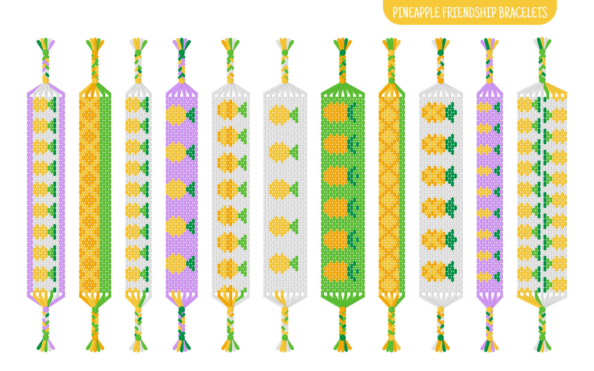 Yellow pineapple handmade friendship bracelets set of threads or