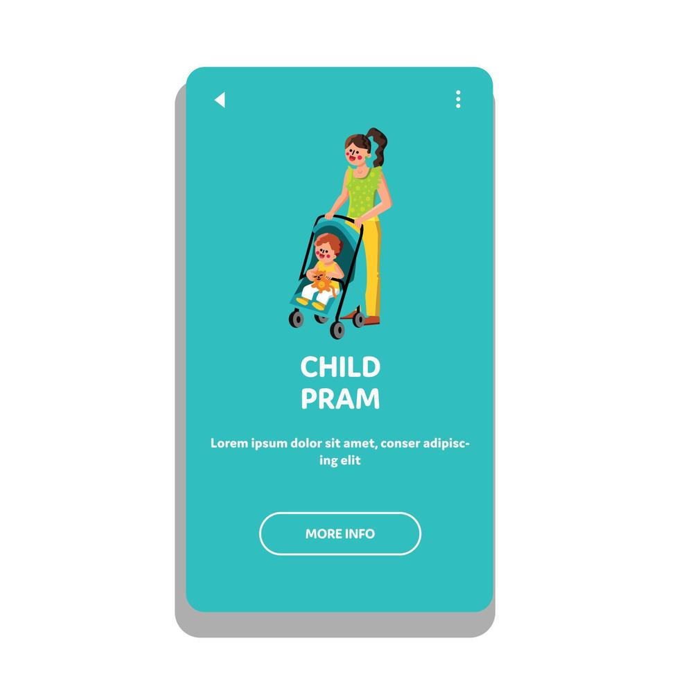 Mother Carrying Little Boy In Child Pram Vector