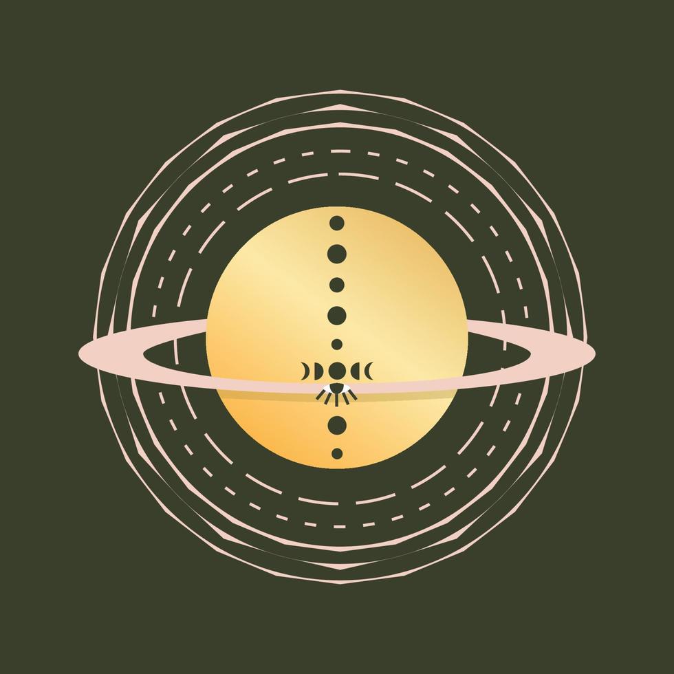 sol celestial boho estilo vintage en astrología. sol con anillos y fases lunares aisladas. símbolo oculto esotérico para el tarot. ilustración vectorial vector