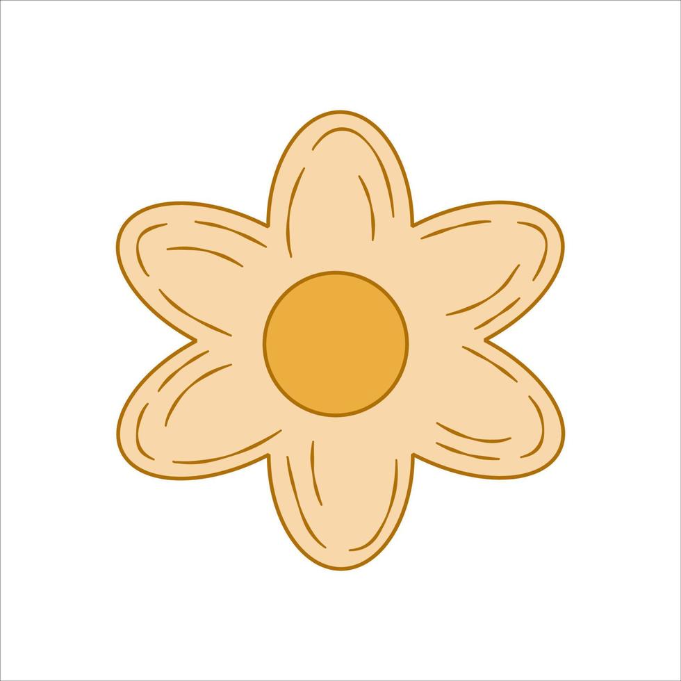 Boho groovy daisy flower isolated on white background. Daisy retro flower for pastel hippie design. Vector illustration.