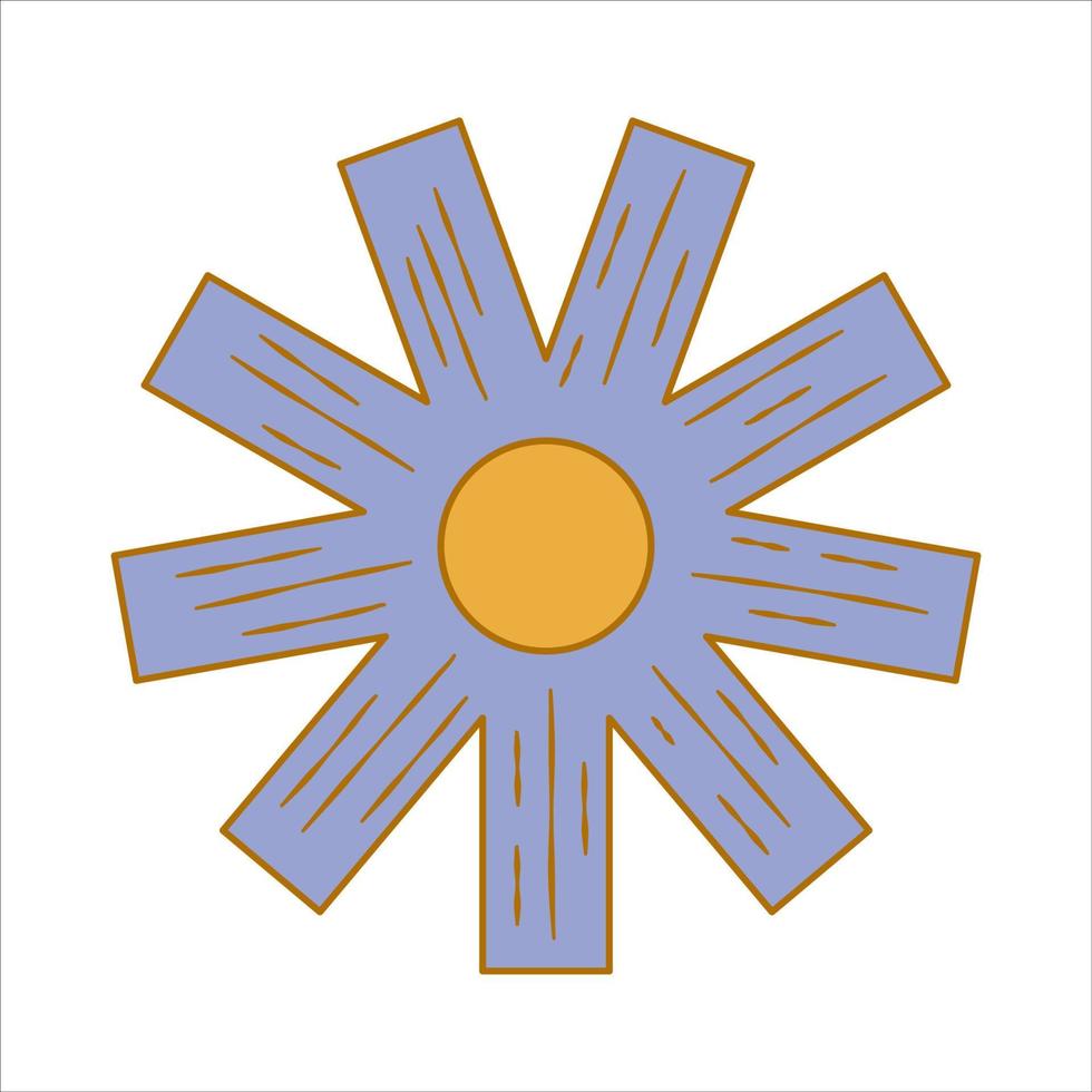 Boho groovy blue flower isolated on white background. Daisy retro flower for pastel hippie design. Vector illustration