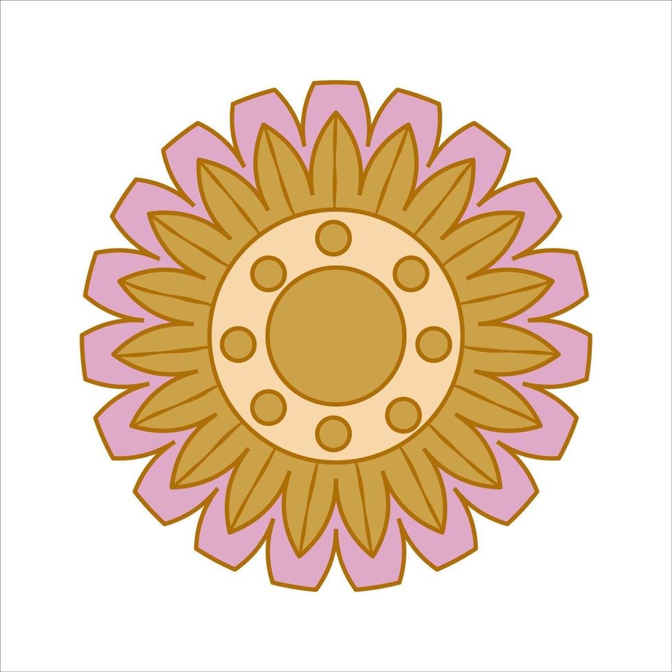 Boho groovy flower isolated on white background. Retro flower for pastel hippie design. Vector illustration.