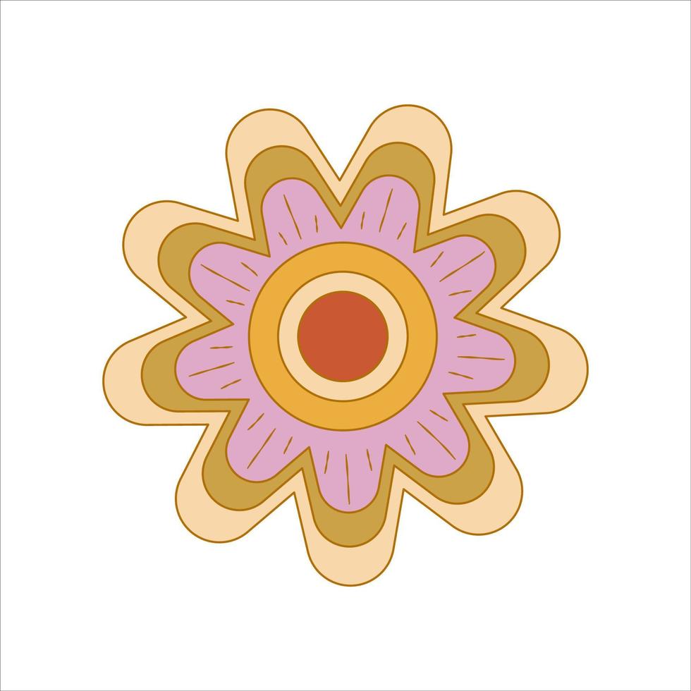 Boho groovy flower isolated on white background. Daisy retro flower for pastel hippie design. Vector illustration