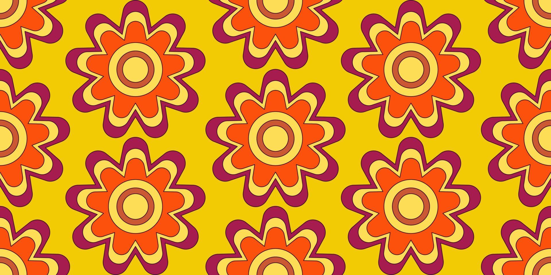 Groovy y2k retro seamless pattern with flower. Retro vector illustration. Groovy flower background. Colorful hippie seamless pattern illustration.