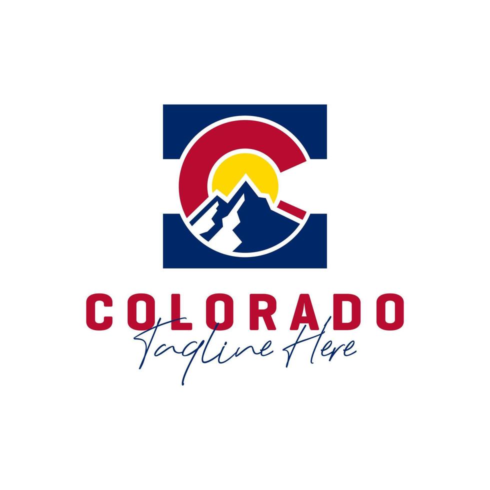 colorado mountain illustration logo with letter C vector