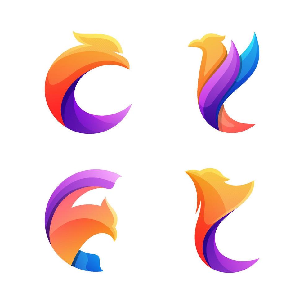letter C eagle logo, abstract eagle logo set vector