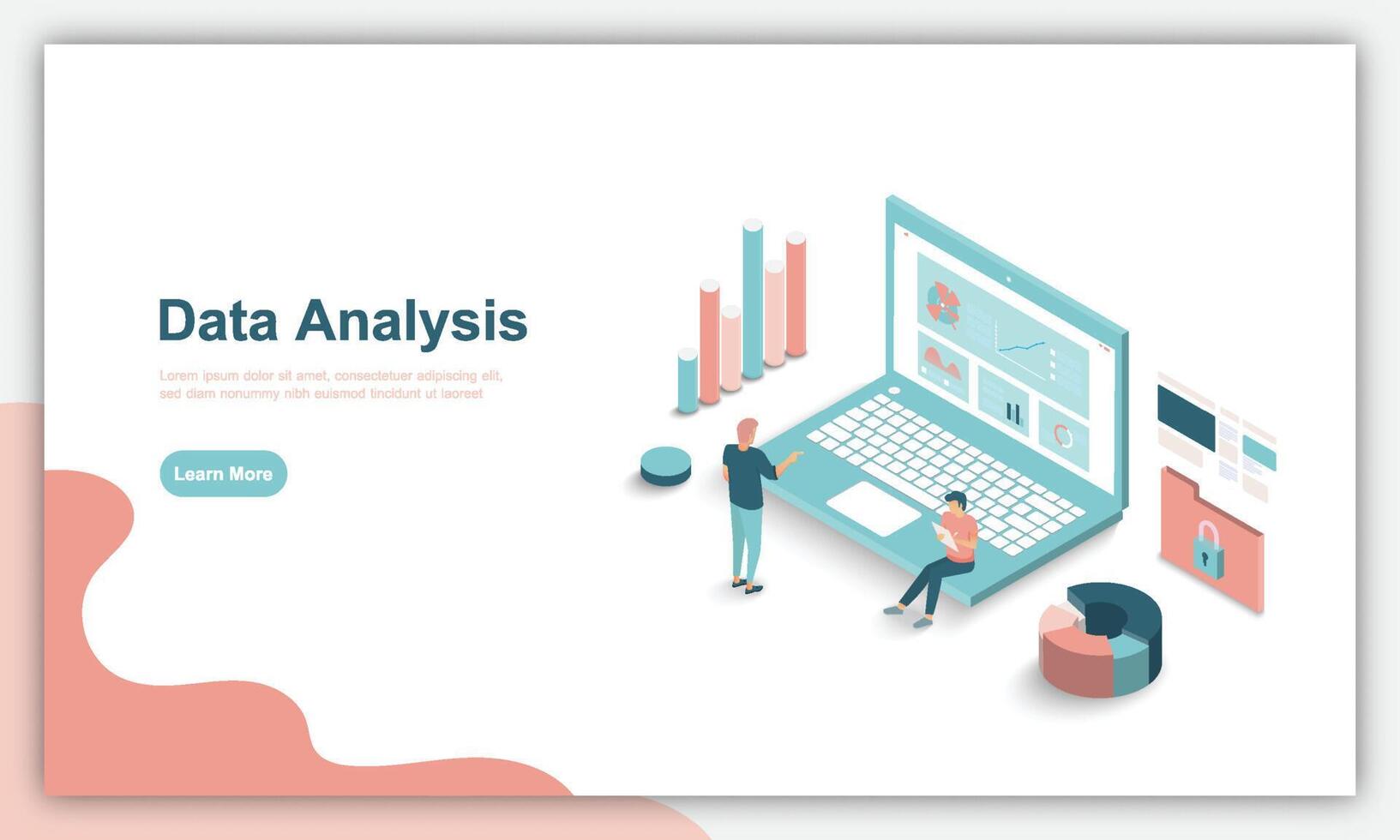 personajes de personas que trabajan con visualización de datos. equipo de análisis de datos comerciales, pronóstico financiero, investigación de mercado estadística. ilustración vectorial isométrica moderna para sitio web, banner vector