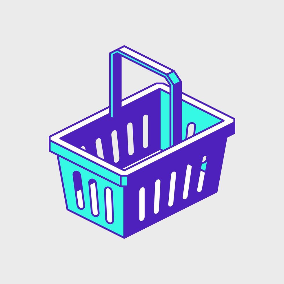 Empty shopping basket isometric vector icon illustration