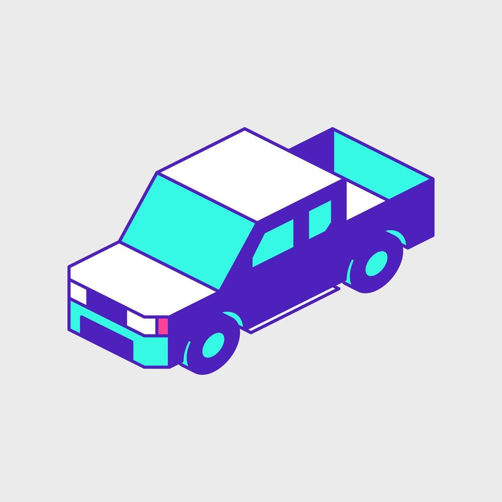 Pick up truck isometric vector icon illustration