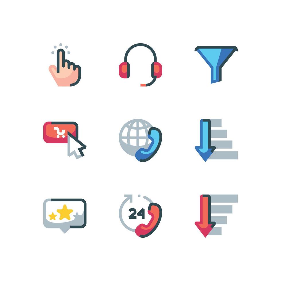 eCommerce support icon set with call center and navigation vector icons