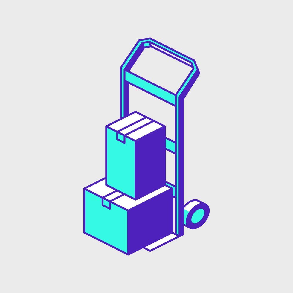 cajas en una ilustración de icono de vector isométrico de carro