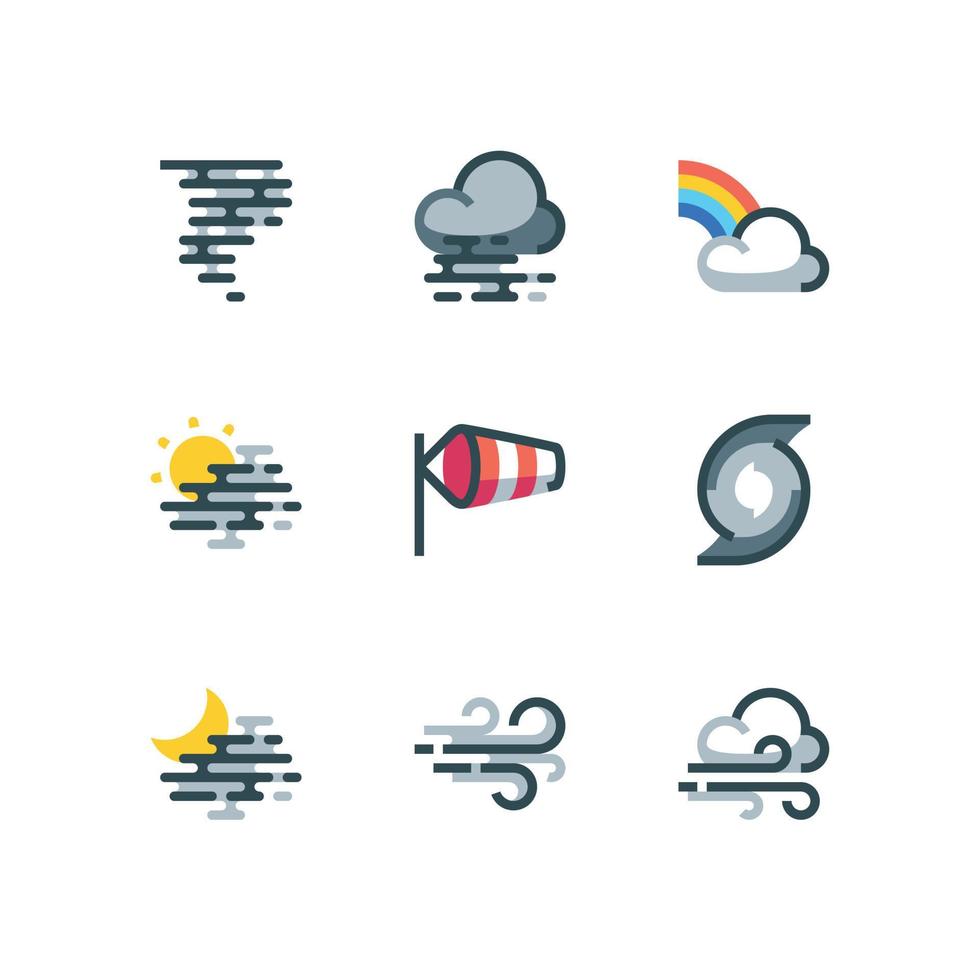 Windy Weather icon set with rain and thunderstorm vector icons