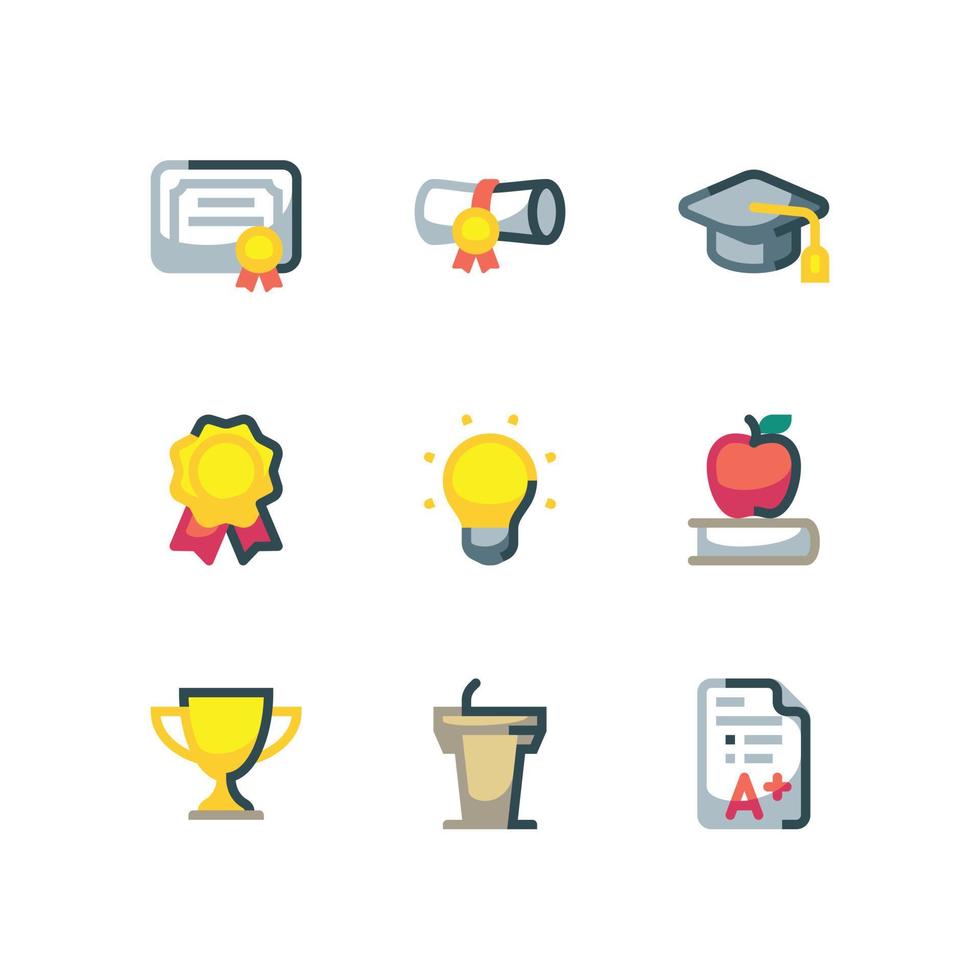 Achievement and graduation icon set with certificate and ribbon vector icons